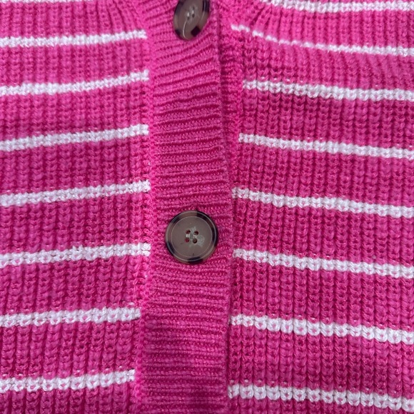 LOFT Vibrant Pink and White Striped Cardigan Small - Picture 4 of 9